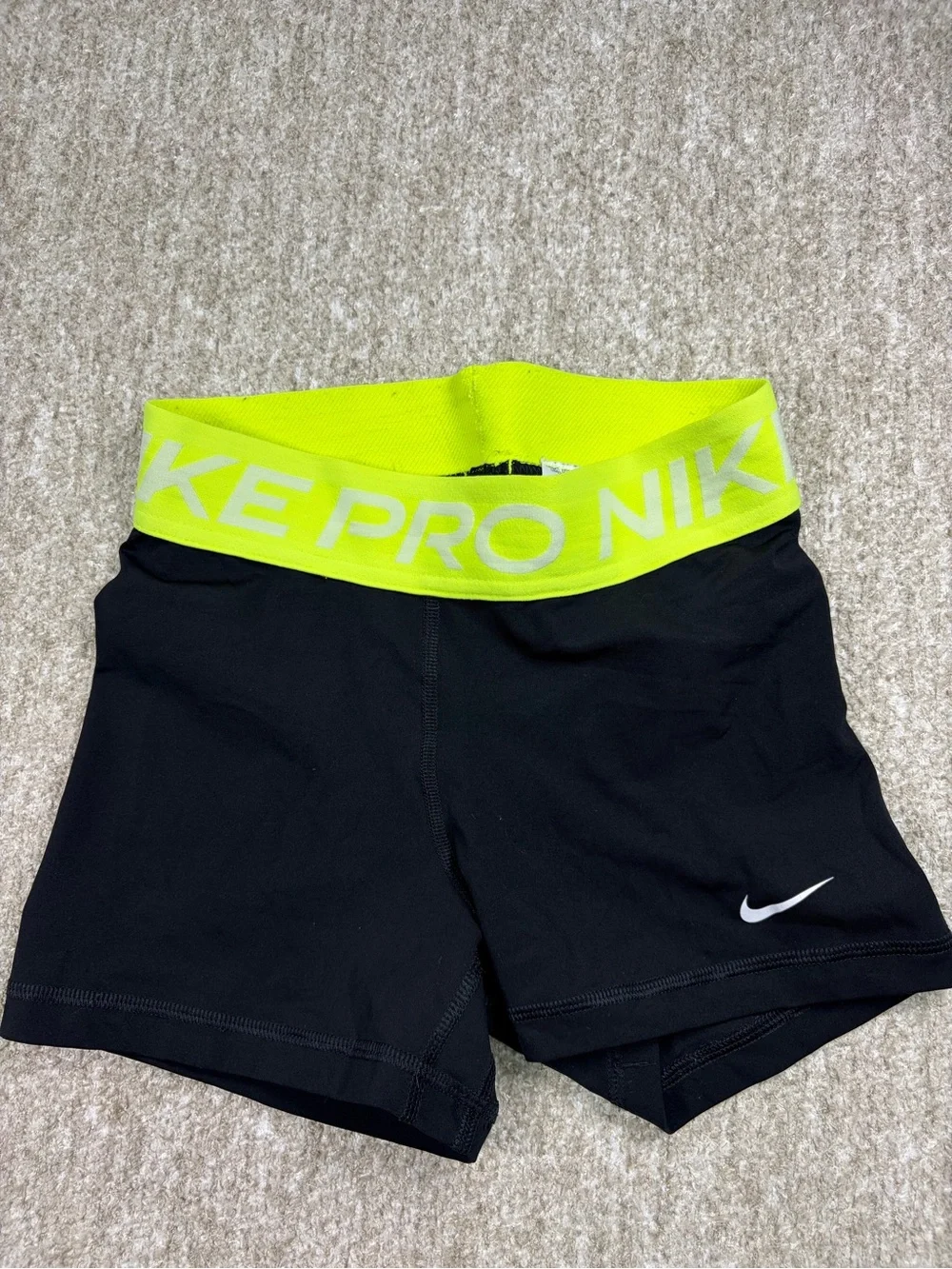 Nike Pro Black Shorts with Neon Yellow Waistband